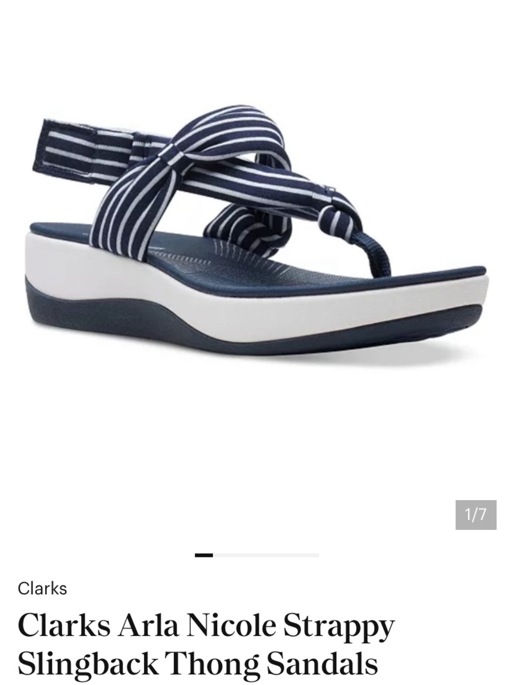 Cloudsteppers by Clarks Navy and White Striped Knot Thong Sandals - Women size 9